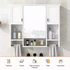 MAYEERTY 28,7 Armoire de toilette murale avec miroir, rangement dissimulé, 6 étagères ouvertes, armoire à pharmacie blanche