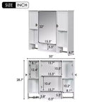 MAYEERTY 28,7 Armoire de toilette murale avec miroir, rangement dissimulé, 6 étagères ouvertes, armoire à pharmacie blanche