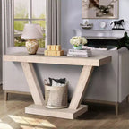 Console d'entrée rustique de 60 pouces avec plateau en bois vieilli, base large en V pour couloir - Panipeachy