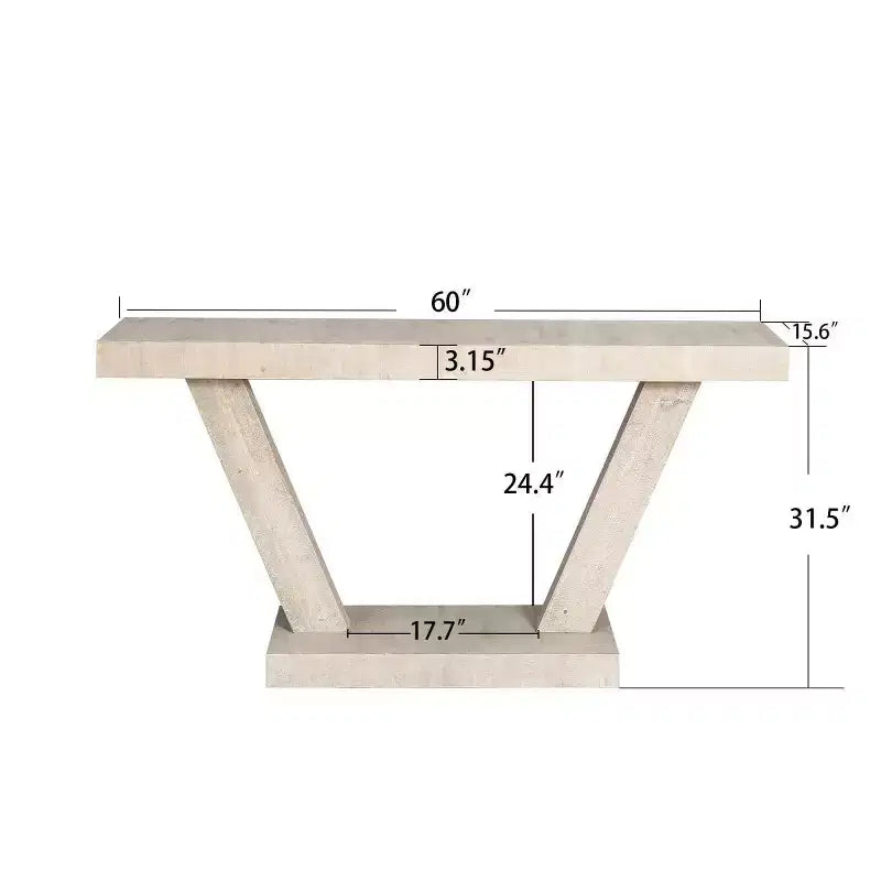 Console d'entrée rustique de 60 pouces avec plateau en bois vieilli, base large en V pour couloir - Panipeachy