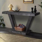 Console d'entrée rustique de 60 pouces avec plateau en bois vieilli, base large en V pour couloir - Panipeachy