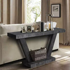Console d'entrée rustique de 60 pouces avec plateau en bois vieilli, base large en V pour couloir - Panipeachy