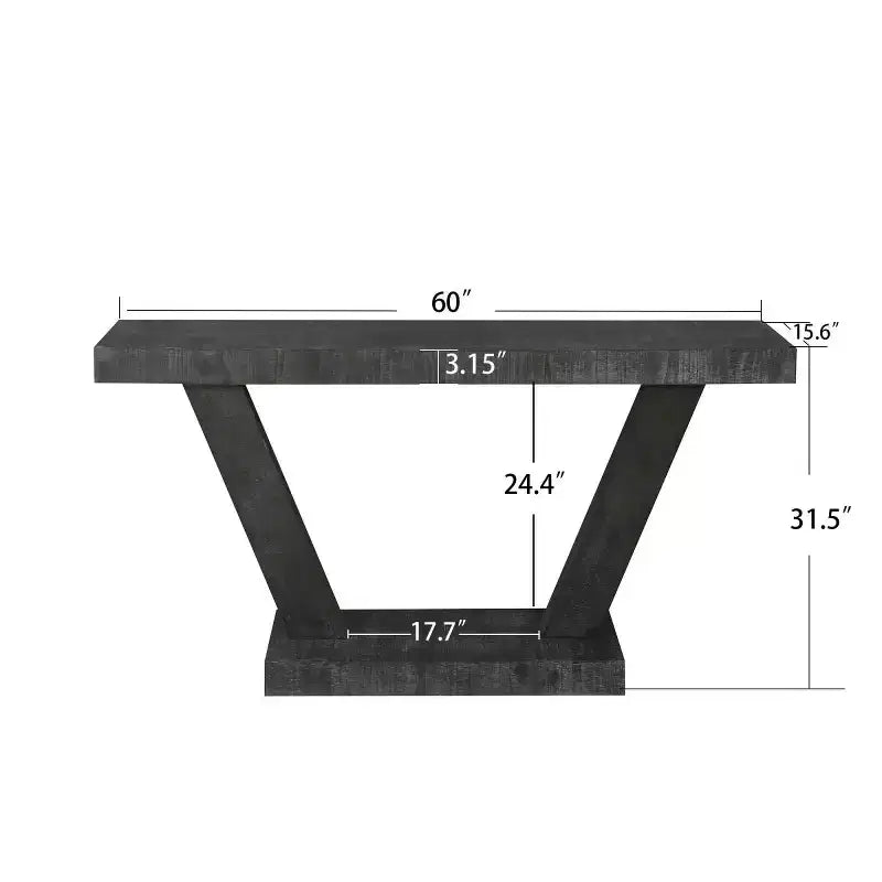 Console d'entrée rustique de 60 pouces avec plateau en bois vieilli, base large en V pour couloir - Panipeachy