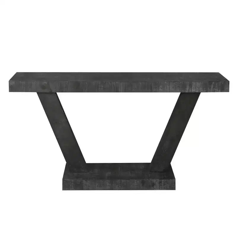 Console d'entrée rustique de 60 pouces avec plateau en bois vieilli, base large en V pour couloir - Panipeachy