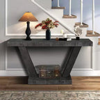 60 Rustic Entryway Console Table with Distressed Wood Top, Wide V-Leg Base for Hallway - Panipeachy