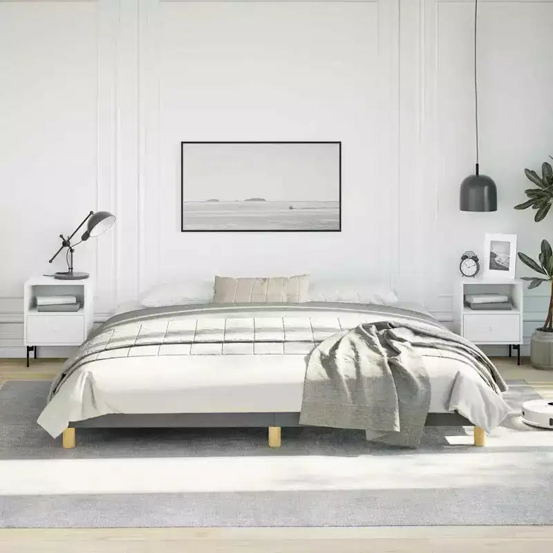 Cadre de lit Gris foncé 100 % polyester, contreplaqué, bois composite King