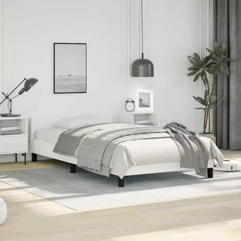 Cadre de lit avec tête de lit Similicuir blanc, contreplaqué, bois manufacturé