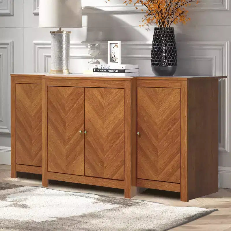 Buffet Galano 4 portes à chevrons en Noyer ambré 61,9 L 19,6 P 30 H