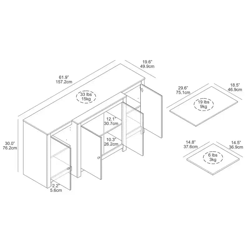Buffet Galano 4 portes à chevrons en Noyer ambré 61,9 L 19,6 P 30 H