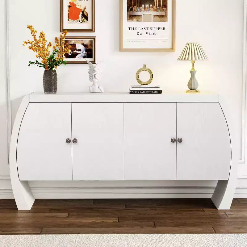 Meuble de rangement GDFStudio Oscar à 4 portes en placage de frêne avec pieds incurvés et étagères réglables