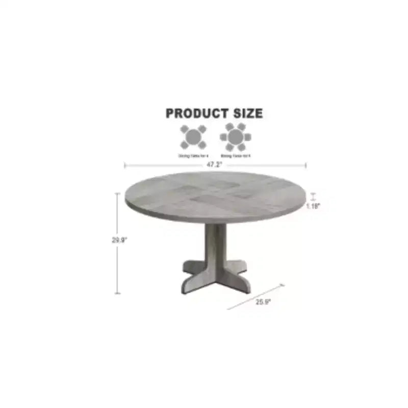 Table à manger ronde grise avec pieds incurvés - Fabrication en panneaux de bois adaptée à la salle à manger