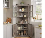 Meuble d'angle, meuble d'angle haut avec porte coulissante et étagères réglables, meuble de rangement d'angle pour salon, cuisine, salle de bain, gris délavé