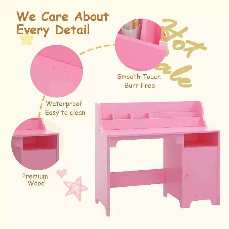 Bureau d'enfant Garvee avec chaise, bureau d'étude avec étagère, armoire de rangement, table en bois pour enfants pour chambre et salle d'étude