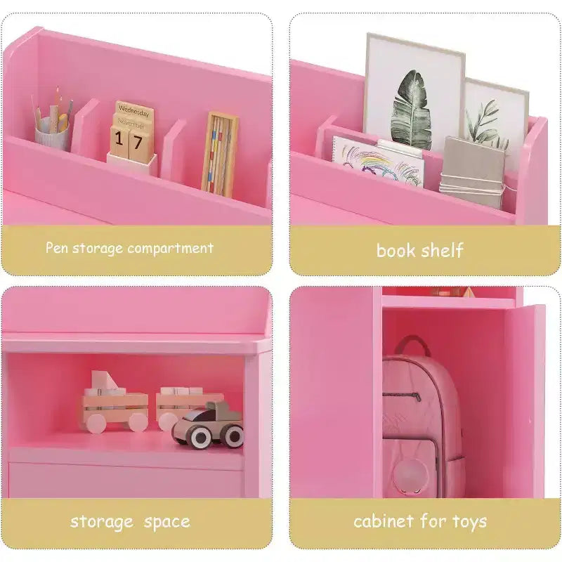 Bureau d'enfant Garvee avec chaise, bureau d'étude avec étagère, armoire de rangement, table en bois pour enfants pour chambre et salle d'étude