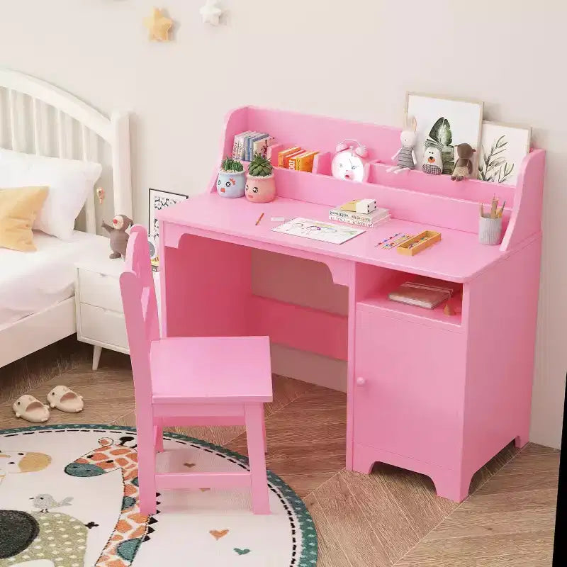Bureau d'enfant Garvee avec chaise, bureau d'étude avec étagère, armoire de rangement, table en bois pour enfants pour chambre et salle d'étude