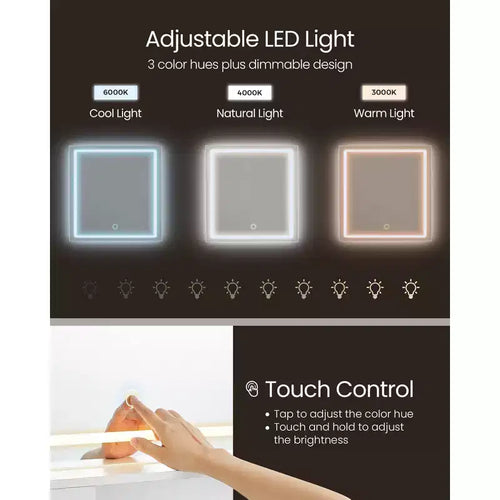 Coiffeuse de 90 cm avec miroir LED et station de charge, ensemble table de maquillage avec tabouret et rangement pour bijoux, blanc nuage