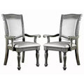 Royal Hampton Style Wooden Arm Chair With Leatherette Cushions In Gray, Set Of 2