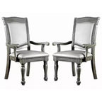 Royal Hampton Style Wooden Arm Chair With Leatherette Cushions In Gray, Set Of 2