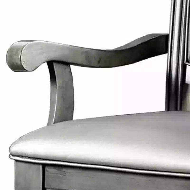 Fauteuil en bois style Royal Hampton avec coussins en similicuir gris, lot de 2