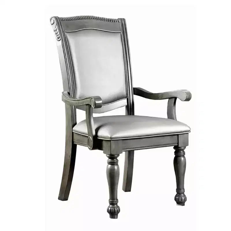 Fauteuil en bois style Royal Hampton avec coussins en similicuir gris, lot de 2