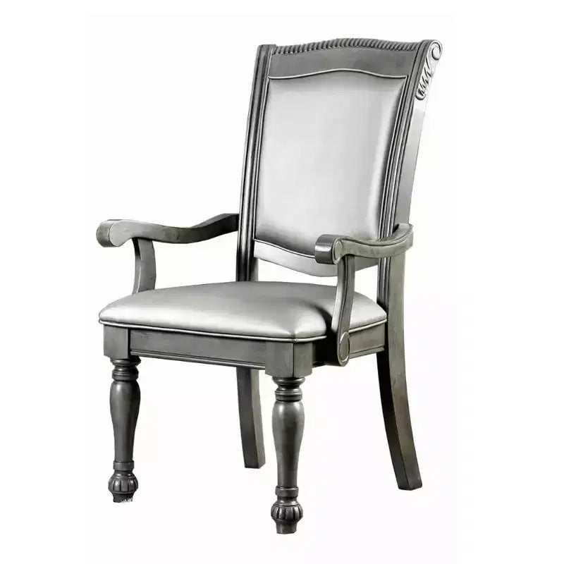 Fauteuil en bois style Royal Hampton avec coussins en similicuir gris, lot de 2