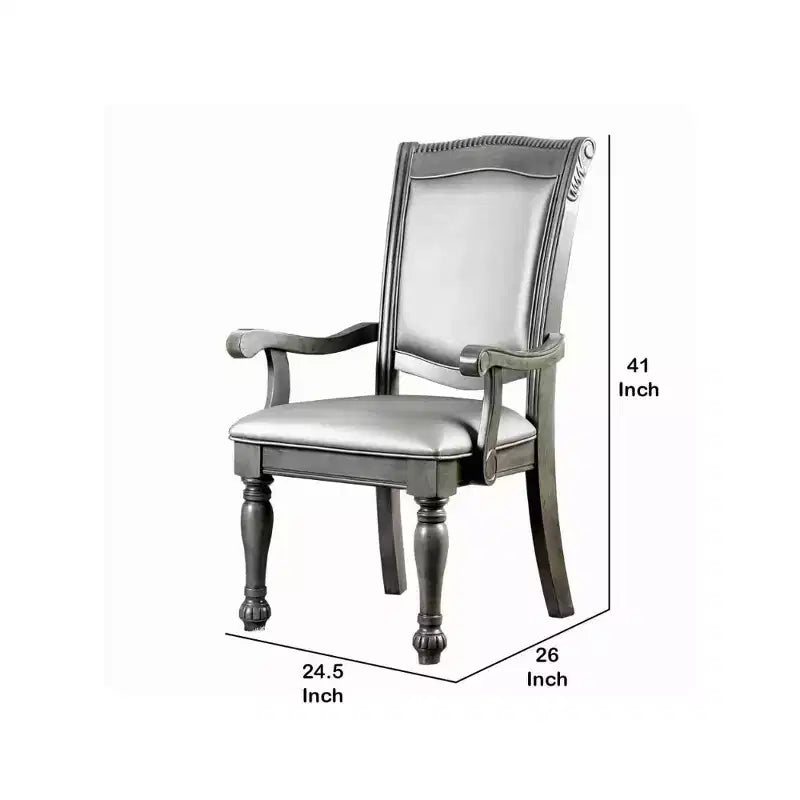 Fauteuil en bois style Royal Hampton avec coussins en similicuir gris, lot de 2