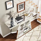 55,9" Console miroir moderne, Table d'entrée réfléchissante pleine longueur avec base trapézoïdale, pour couloir ou salon - Panipeachy