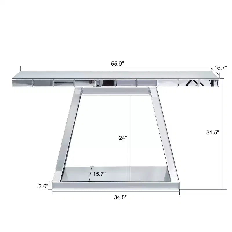 55,9" Console miroir moderne, Table d'entrée réfléchissante pleine longueur avec base trapézoïdale, pour couloir ou salon - Panipeachy