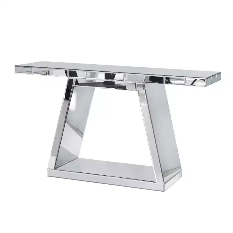 55,9" Console miroir moderne, Table d'entrée réfléchissante pleine longueur avec base trapézoïdale, pour couloir ou salon - Panipeachy