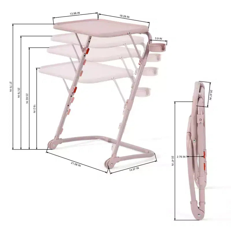 Bureau pliant réglable en hauteur FurnitureR avec plateau en PP, table de travail portable peu encombrante avec roulettes et tiroirs de rangement latéraux pour le bureau à domicile