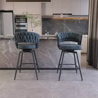 Tabourets de bar Okak en daim tressé de 66 cm (lot de 2), fauteuils pivotants à 360° avec repose-pieds, chaises de cuisine réglables pour îlot de cuisine, bar de maison