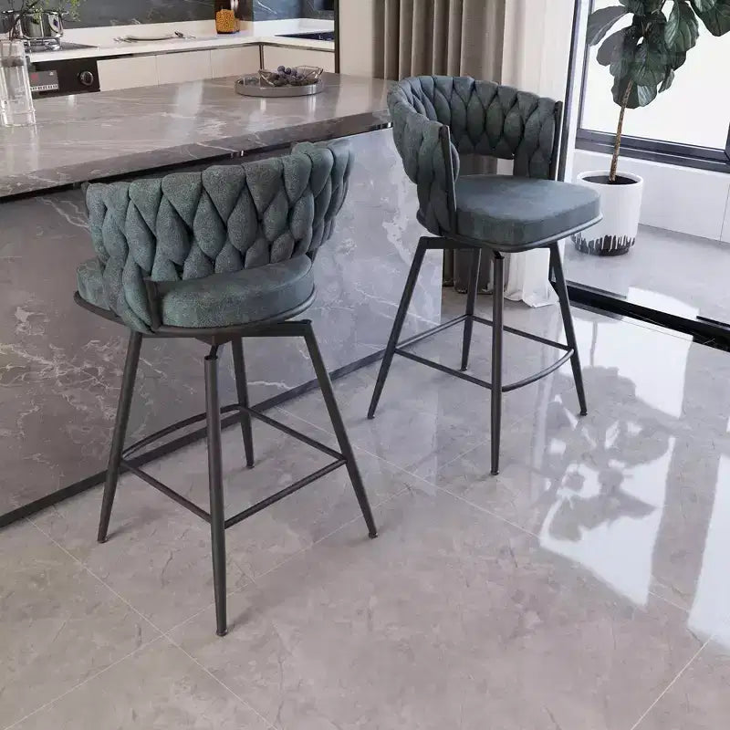 Tabourets de bar Okak en daim tressé de 66 cm (lot de 2), fauteuils pivotants à 360° avec repose-pieds, chaises de cuisine réglables pour îlot de cuisine, bar de maison