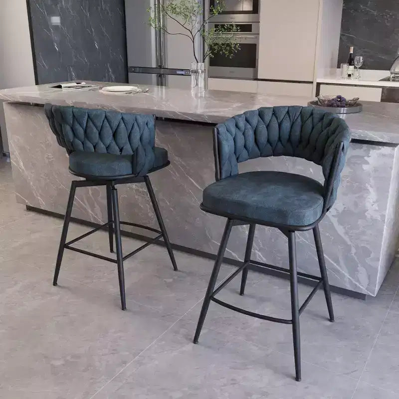 Tabourets de bar Okak en daim tressé de 66 cm (lot de 2), fauteuils pivotants à 360° avec repose-pieds, chaises de cuisine réglables pour îlot de cuisine, bar de maison