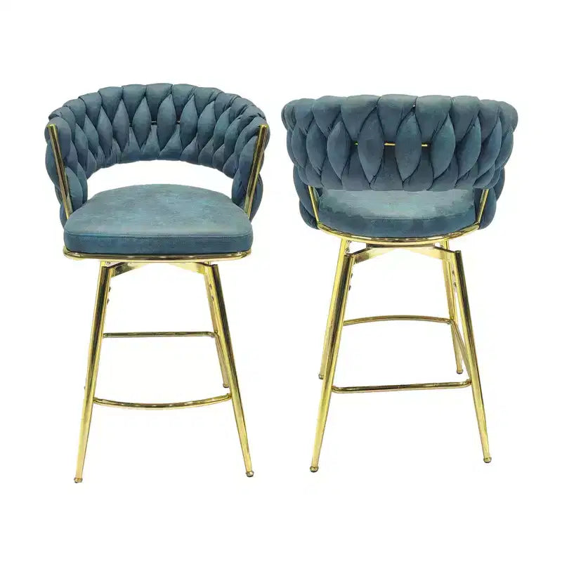 Tabourets de bar Okak en daim tressé de 66 cm (lot de 2), fauteuils pivotants à 360° avec repose-pieds, chaises de cuisine réglables pour îlot de cuisine, bar de maison