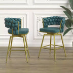 Tabourets de bar Okak en daim tressé de 66 cm (lot de 2), fauteuils pivotants à 360° avec repose-pieds, chaises de cuisine réglables pour îlot de cuisine, bar de maison