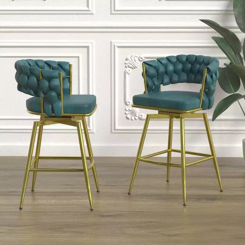 Tabourets de bar Okak en daim tressé de 66 cm (lot de 2), fauteuils pivotants à 360° avec repose-pieds, chaises de cuisine réglables pour îlot de cuisine, bar de maison