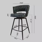 Tabourets de bar Okak en daim tressé de 66 cm (lot de 2), fauteuils pivotants à 360° avec repose-pieds, chaises de cuisine réglables pour îlot de cuisine, bar de maison