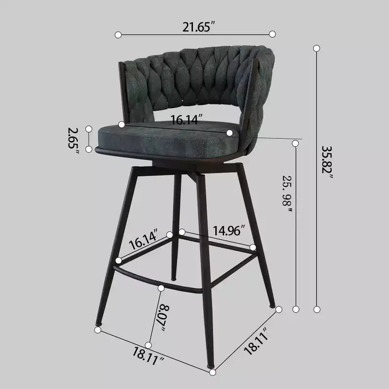 Tabourets de bar Okak en daim tressé de 66 cm (lot de 2), fauteuils pivotants à 360° avec repose-pieds, chaises de cuisine réglables pour îlot de cuisine, bar de maison