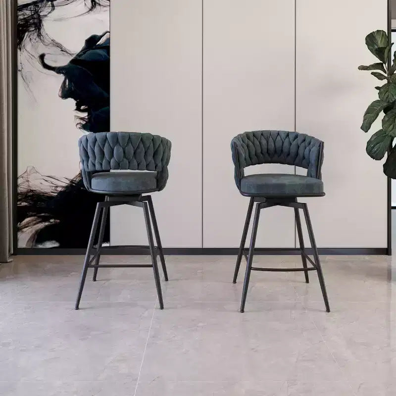 Tabourets de bar Okak en daim tressé de 66 cm (lot de 2), fauteuils pivotants à 360° avec repose-pieds, chaises de cuisine réglables pour îlot de cuisine, bar de maison
