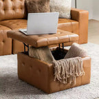Vicenta 24 Pouces Large Pouf carré capitonné en cuir véritable avec rangement|ART OF LIVING DESIGNS