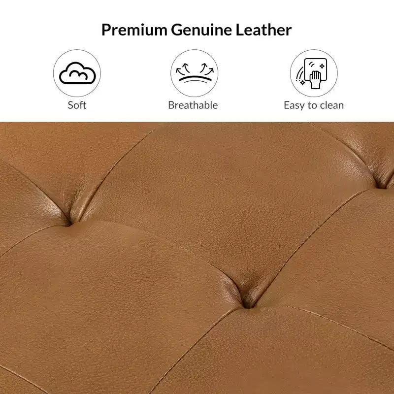 Vicenta 24 Pouces Large Pouf carré capitonné en cuir véritable avec rangement|ART OF LIVING DESIGNS