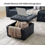 Vicenta 24 Pouces Large Pouf carré capitonné en cuir véritable avec rangement|ART OF LIVING DESIGNS