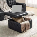 Vicenta 24 Pouces Large Pouf carré capitonné en cuir véritable avec rangement|ART OF LIVING DESIGNS