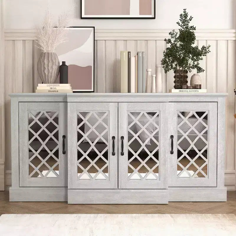 Buffet d'appoint Galano à 4 portes avec portes découpées en miroir 60,4 L x 18,2 P x 29,3 H