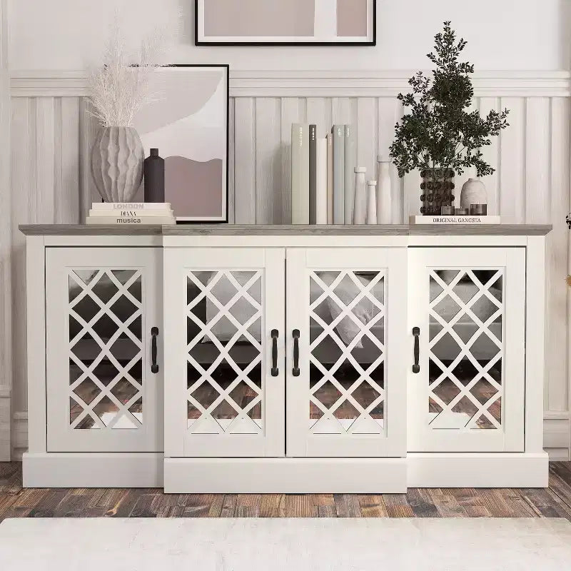 Buffet d'appoint Galano à 4 portes avec portes découpées en miroir 60,4 L x 18,2 P x 29,3 H