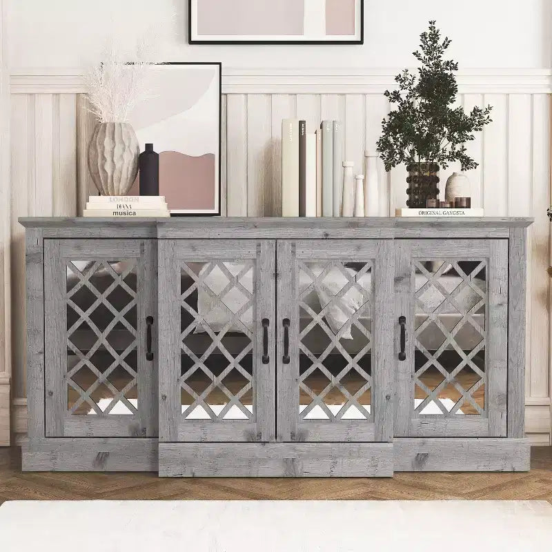 Buffet d'appoint Galano à 4 portes avec portes découpées en miroir 60,4 L x 18,2 P x 29,3 H