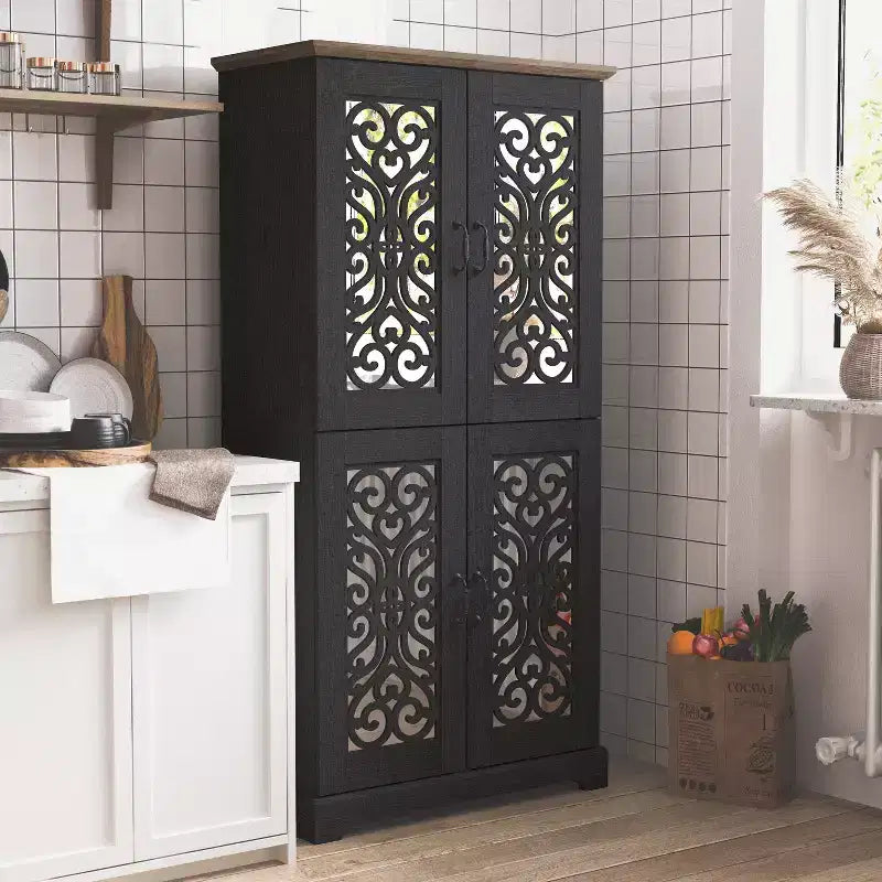 Garde-manger de cuisine 4 portes Galano avec étagères réglables, 80 cm (L) x 40 cm (P) x 162 cm (H)