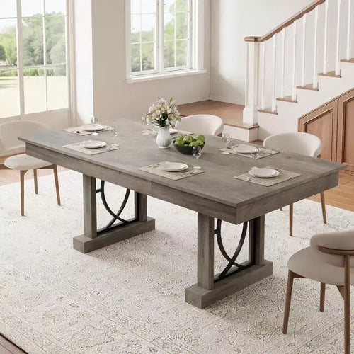 71 Wooden Dining Table for 6-8 People with 2 Large Drawers, Farmhouse Rectangular Kitchen Dining Table & Thick Table Top, for Big Family