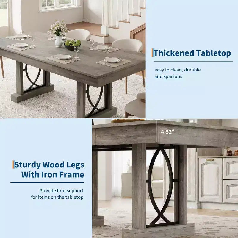 Table à manger en bois 71" pour 6 à 8 personnes avec 2 grands tiroirs, table de cuisine rectangulaire de style ferme avec plateau épais, pour grande famille