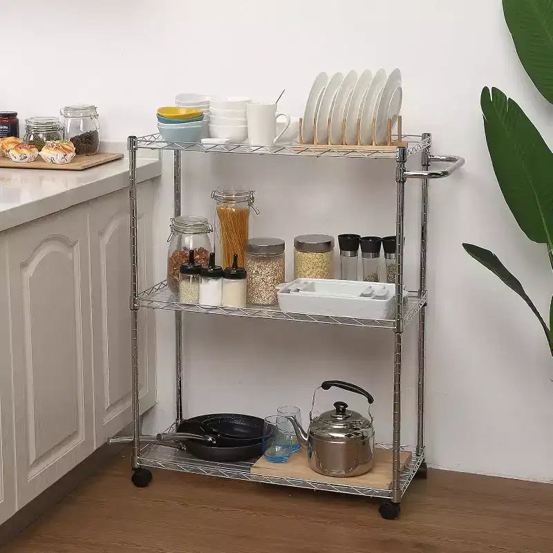 COZONY Chariot de service de cuisine, chariot roulant en acier avec roues, étagère de rangement réglable pour cuisine et restaurant